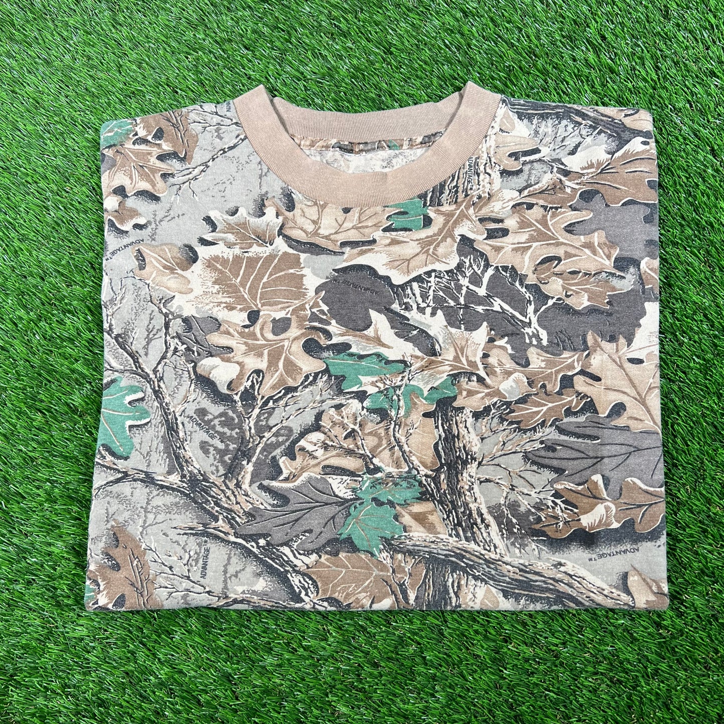 1990s Real Tree Camo Ringer Tee Size Large USED v17883