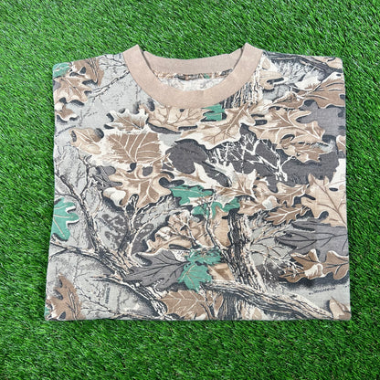 1990s Real Tree Camo Ringer Tee Size Large USED v17883