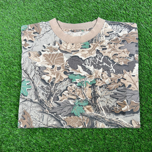 1990s Real Tree Camo Ringer Tee Size Large USED v17883