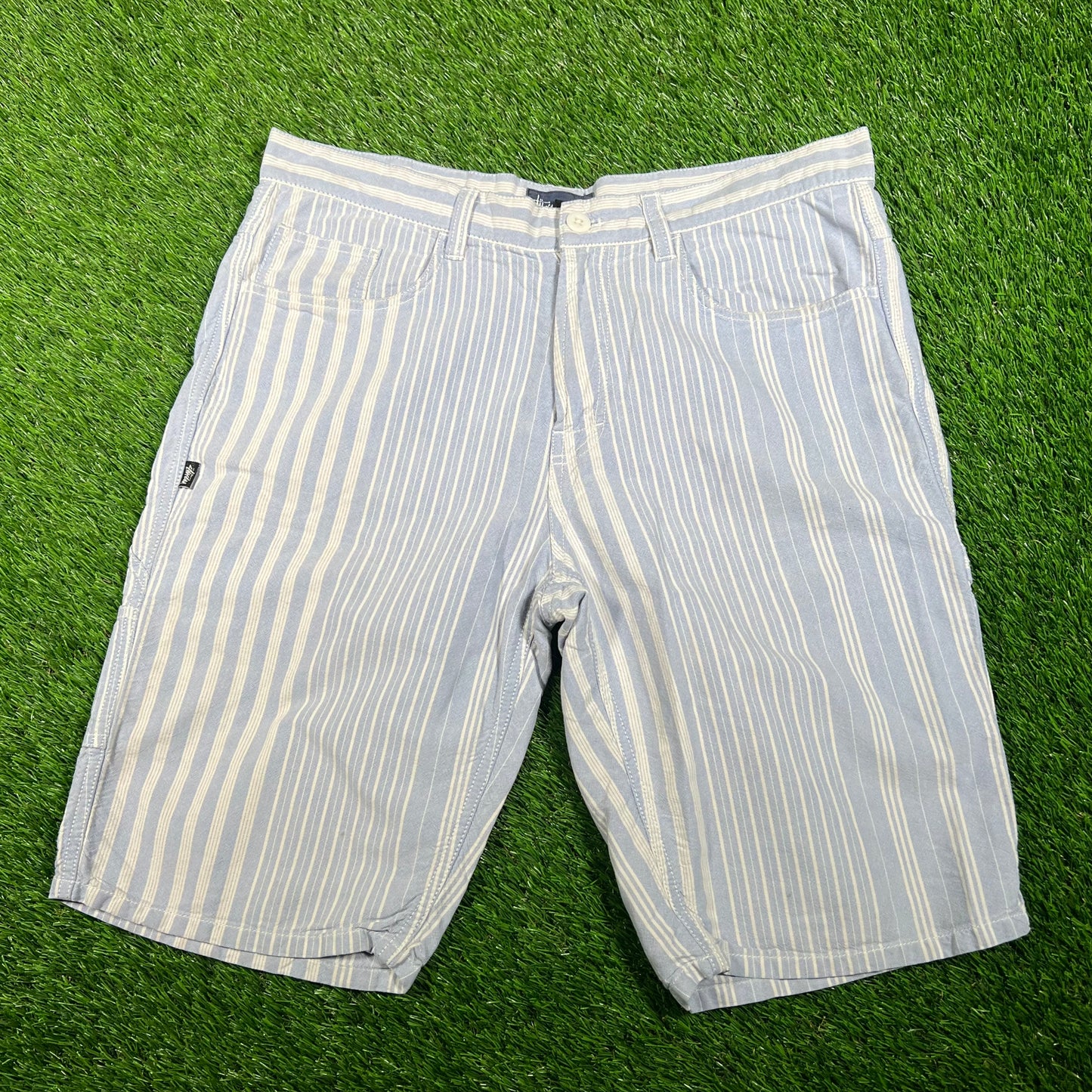 Stussy Pin Strip Blue/White Shorts Size 32 USED x15862