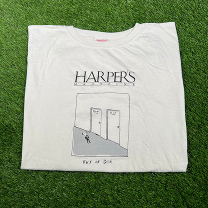 Harper's Magazine "Buy or Die" White Tee Size XL USED v17009