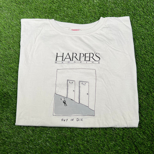 Harper's Magazine "Buy or Die" White Tee Size XL USED v17009