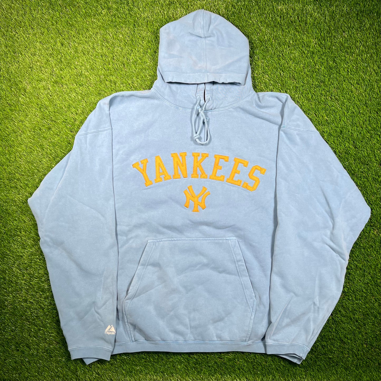 Y2K Yankees Majestic Light Blue Pull Over Hoodie Size XXL NEW v18751