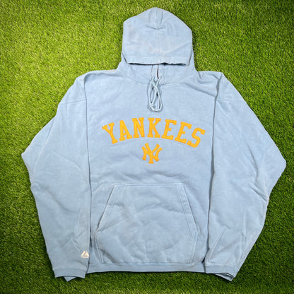 Y2K Yankees Majestic Light Blue Pull Over Hoodie Size XXL NEW v18751