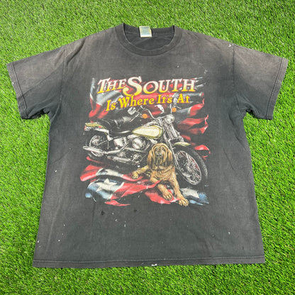1990s Motorcycle The South Is Where Its At Black Tee Size Large USED v16792
