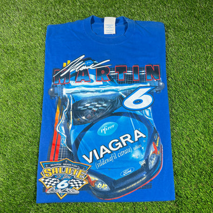Y2K Mark Martin Vigra Blue Racing Tee Size Large USED v16718