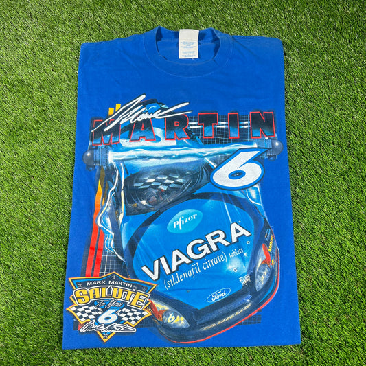 Y2K Mark Martin Vigra Blue Racing Tee Size Large USED v16718