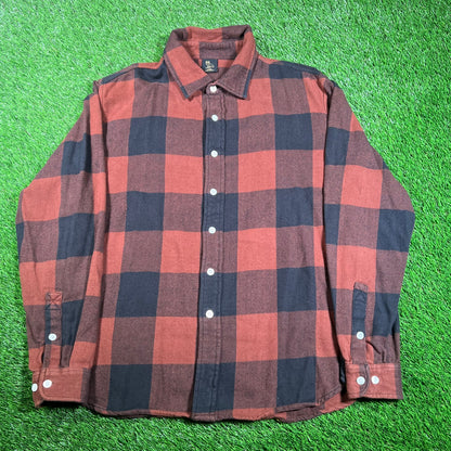 OVO Brown Buffalo Plaid Flannel Shirt Size Large USED x15566