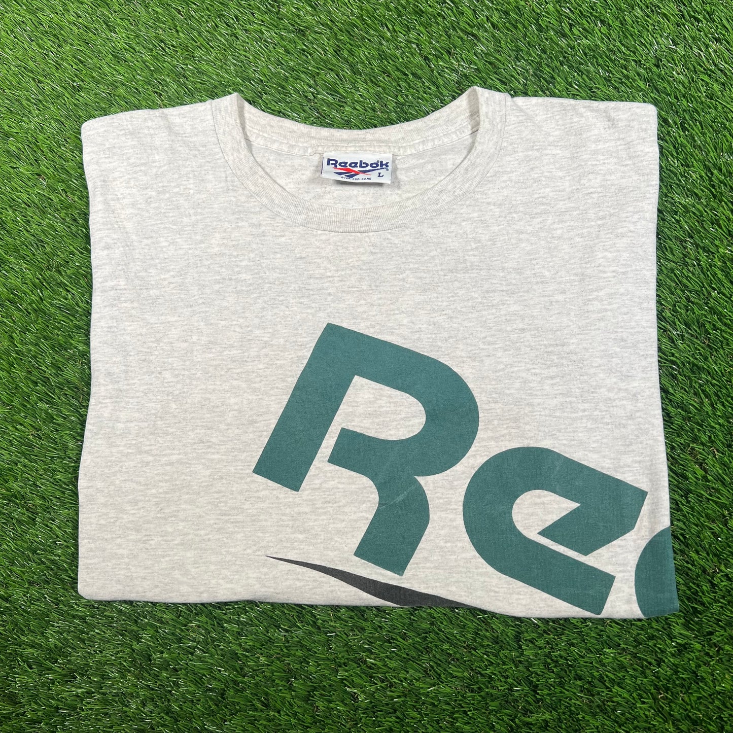 1990s Reebok Grey WrapAround Logo Tee Size Large USED v17868