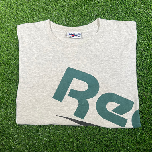 1990s Reebok Grey WrapAround Logo Tee Size Large USED v17868