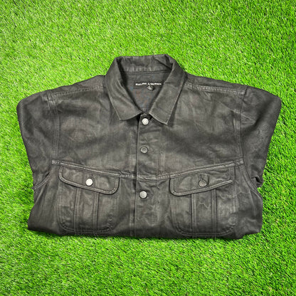 Y2K Ralph Lauren Black Waxed Canvas Button Up Jacket Size XL USED v18670
