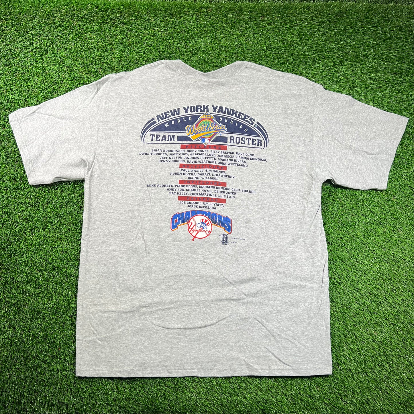 1996 Yankees World Series Team Roster Grey Tee Size XL NEW v18522