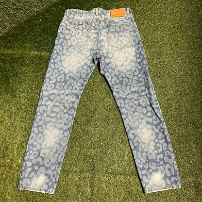 Drake Ovo Leopard Print Blue Jeans Size 32 USED x14233