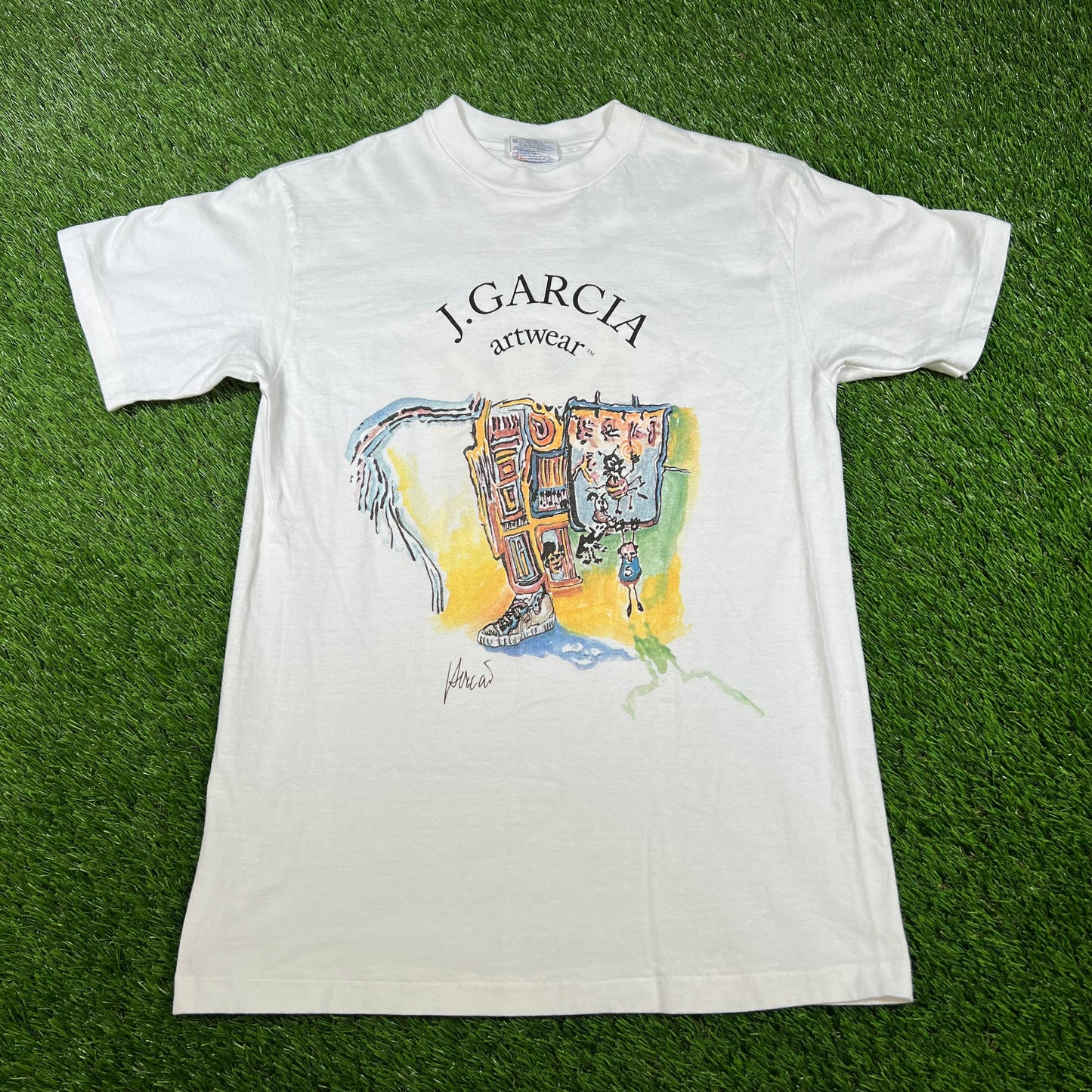 1995 Jerry Garcia Artwear Special Olympics White Tee Size Small USED v16608