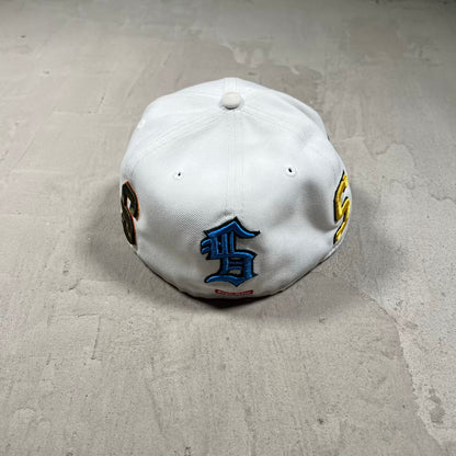 Supreme Multi S Logo New Era White Fitted Hat Size 7 1/8 USED x18566