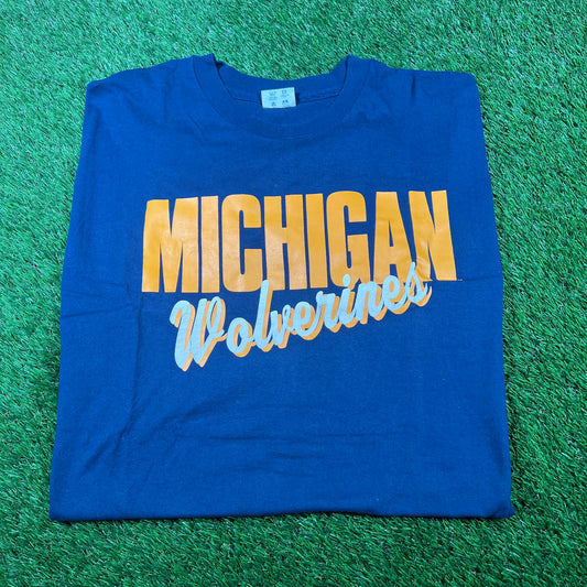 1990s Michigan Wolverines Navy Tee Size XXL USED v16863