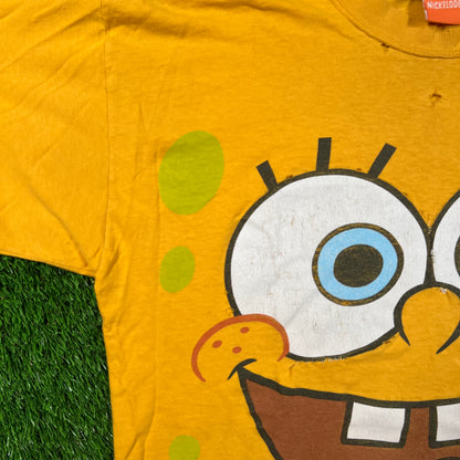 Y2K Spongebob Yellow Big Face Tee Size Large USED v18561