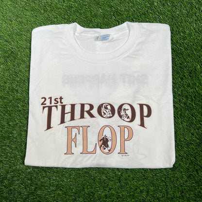 2009 Throop Flop Cow Pooping White Tee Size Large USED v17438