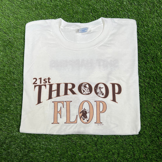 2009 Throop Flop Cow Pooping White Tee Size Large USED v17438