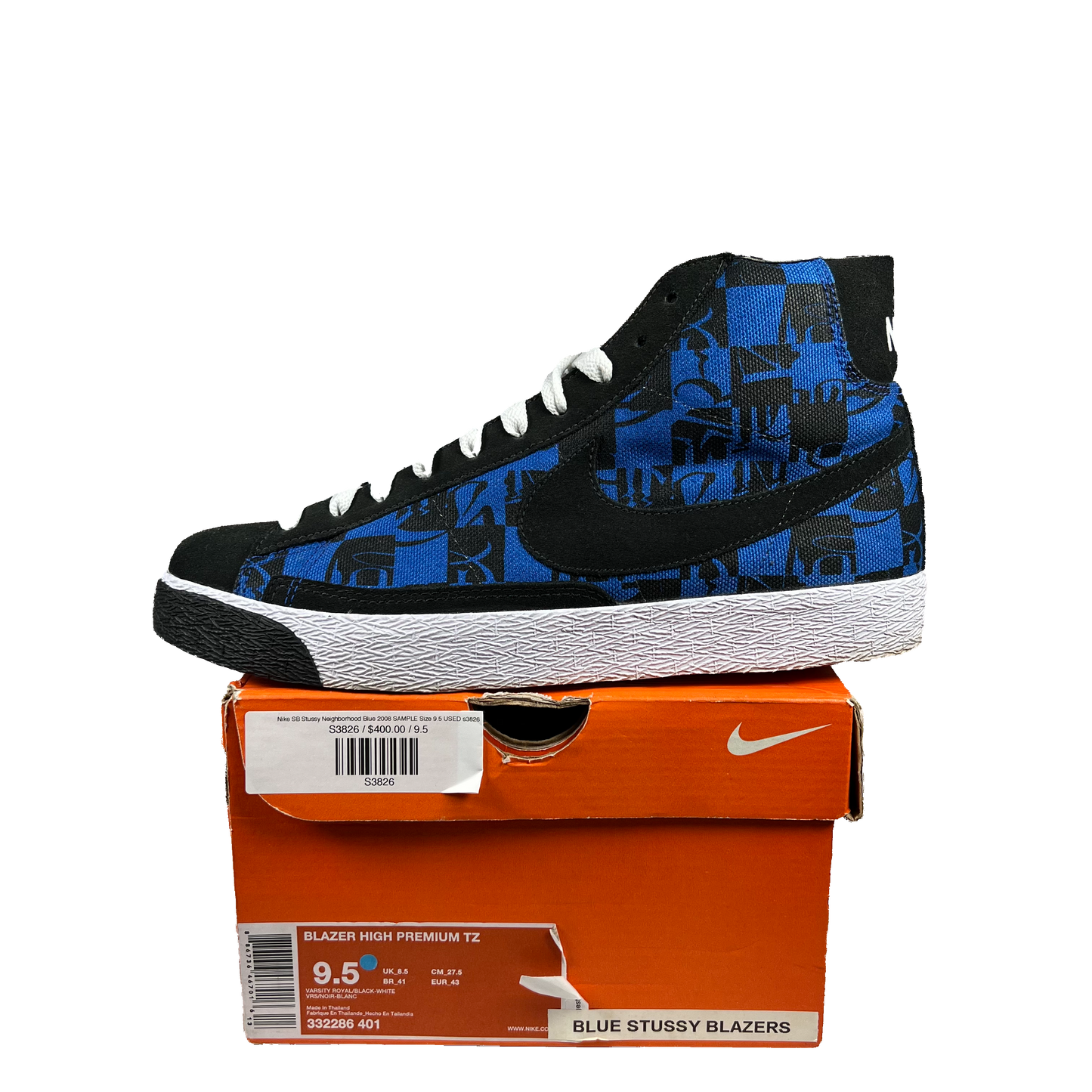 Nike SB Blazer Stussy Neighborhood Blue 2008 SAMPLE Size 9.5 USED s3826