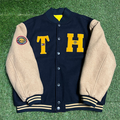 Tommy Hilfiger Timberland Reversible Navy/Yellow Varsity Jacket Size Medium NEW v16339
