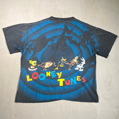 1992 Looney Tunes Spiral All Over Print Black Tee Size XL USED v13972