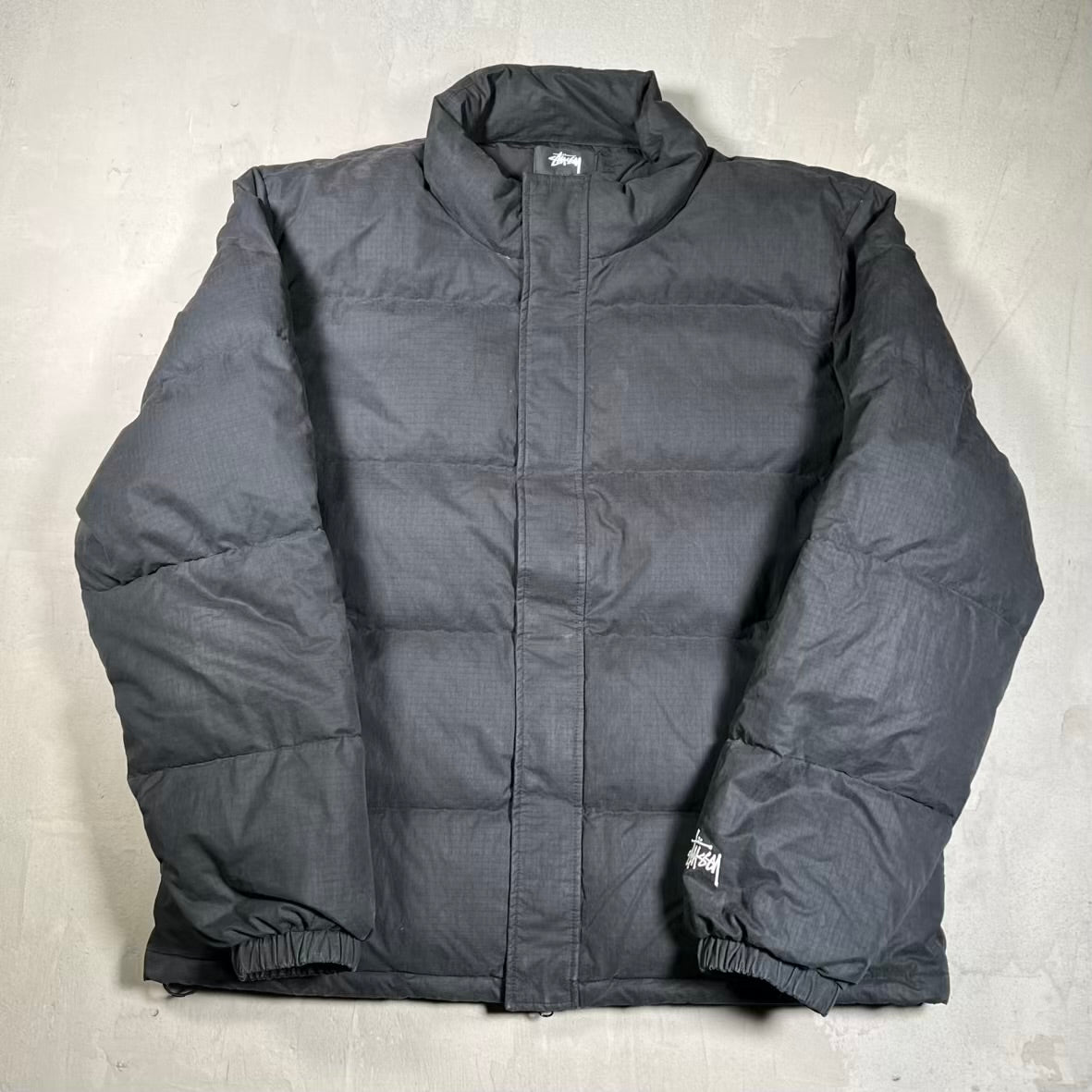 Stussy Ripstop Black Down Puffy Zip Up Jacket Size XL USED x18799