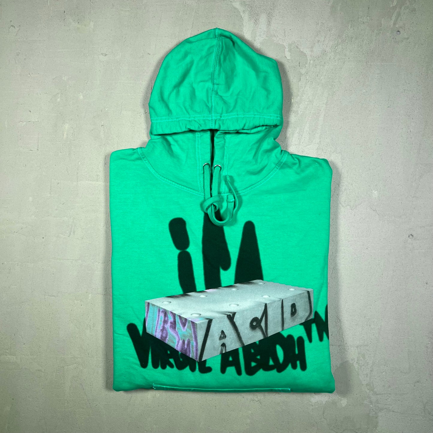 Virgil Alboh ICA Graffiti Green Hoodie Size Medium USED x17163