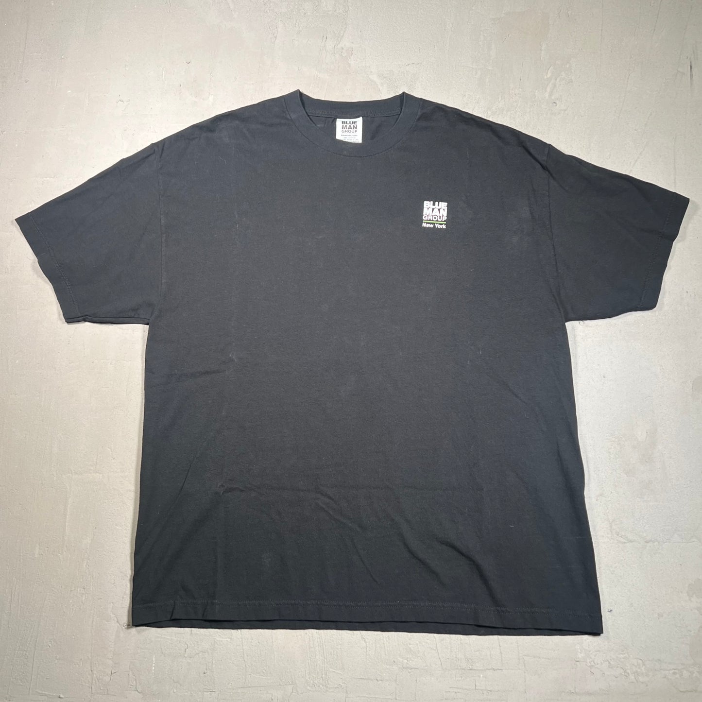 Y2K Blue Man Group Big Face Back Black Tee Size XXL USED v16699