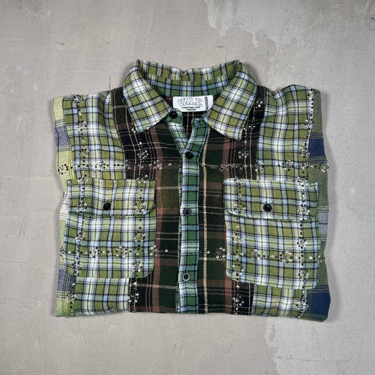 Vale Rhinestone Green/Brown Flannel Size Medium USED x17116