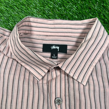 Stussy Lightweight Classic Brick Strip Button Up Shirt Size Large USED x16000