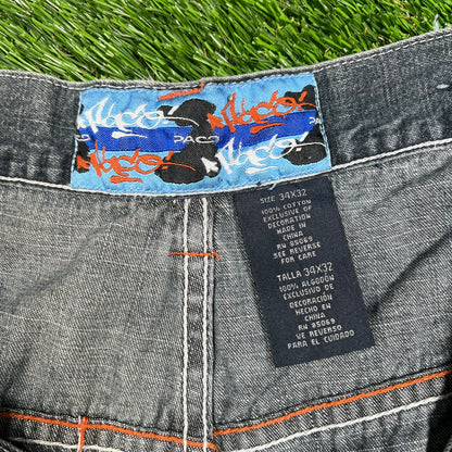 Y2K Paco Sports Embroidered Patched Grey Jean Size 34x32 USED v17021