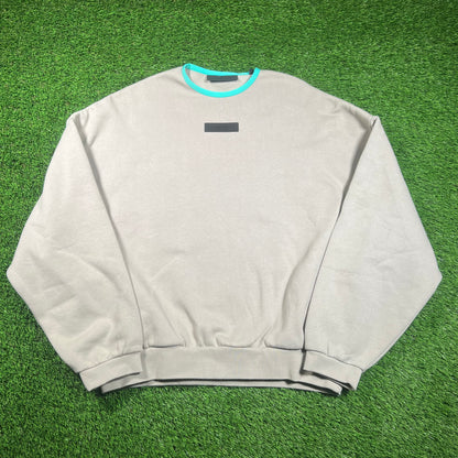 Essentials FOG Fear of God Stone Crewneck w/ Teal Collar Size Medium NEW x16149