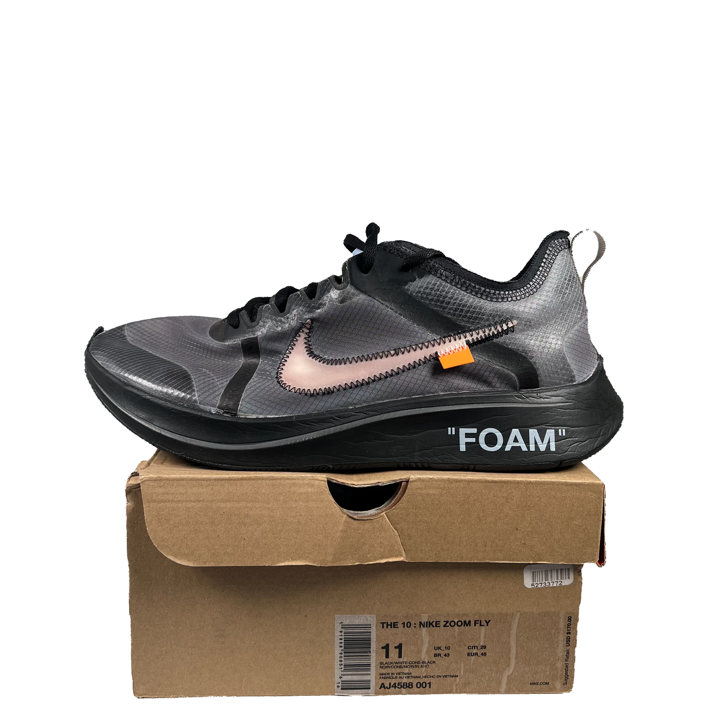 Nike Zoom Fly Off-White Black Silver (2018) Size 11 USED s19367