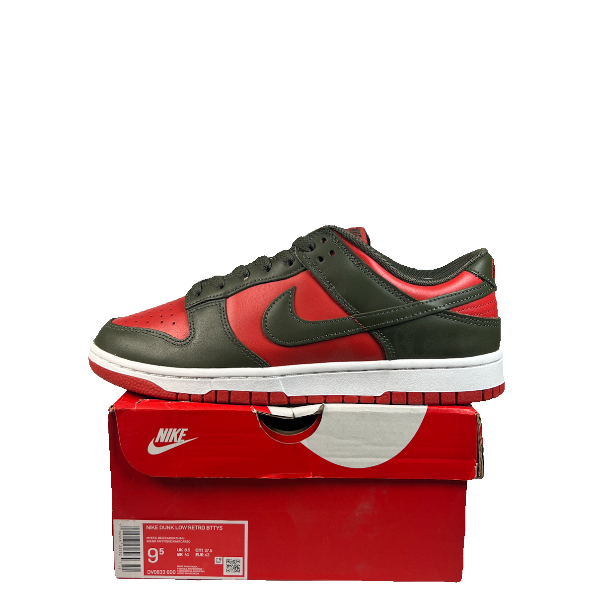 Nike Dunk Low Mystic Red Cargo Khaki (2023) Size 9.5 USED s22982