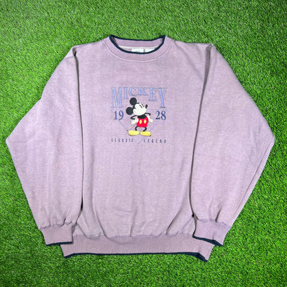 1990s Mickey Mouse Classic Legend Embroidered Purple Crewneck Size XL USED v17047