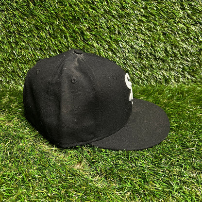 New Era Chicago White Sox White Logo Black Hat Size 7 1/2 USED v16002