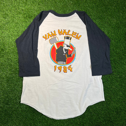 1984 Van Halen Tour of The World Eagle White/Black Ringer Large USED v18676