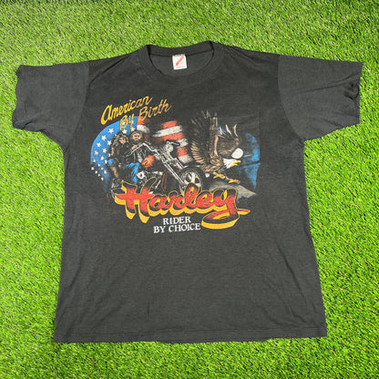 1990s Harley Davidson American By Birth Black Pocket Tee Size Large USED v16793