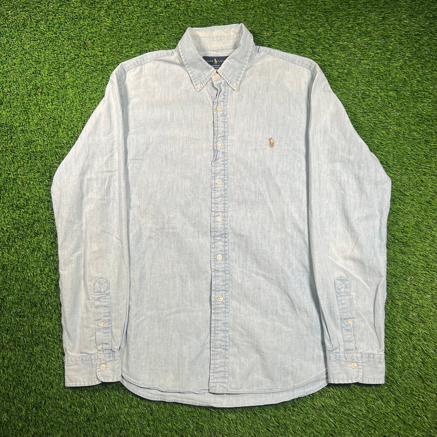 Polo Ralph lauren Light Blue Denim Button Down Shirt Size XL USED v18404