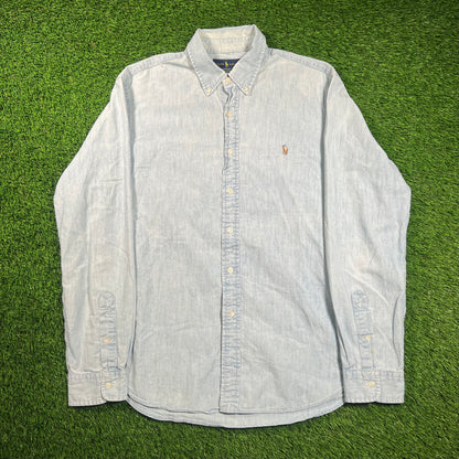 Polo Ralph lauren Light Blue Denim Button Down Shirt Size XL USED v18404