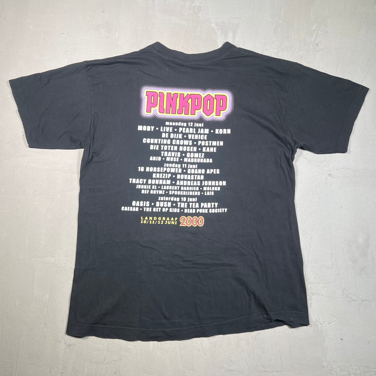 2000 PinkPop Music Festival Black Tee Size Large USED v19459