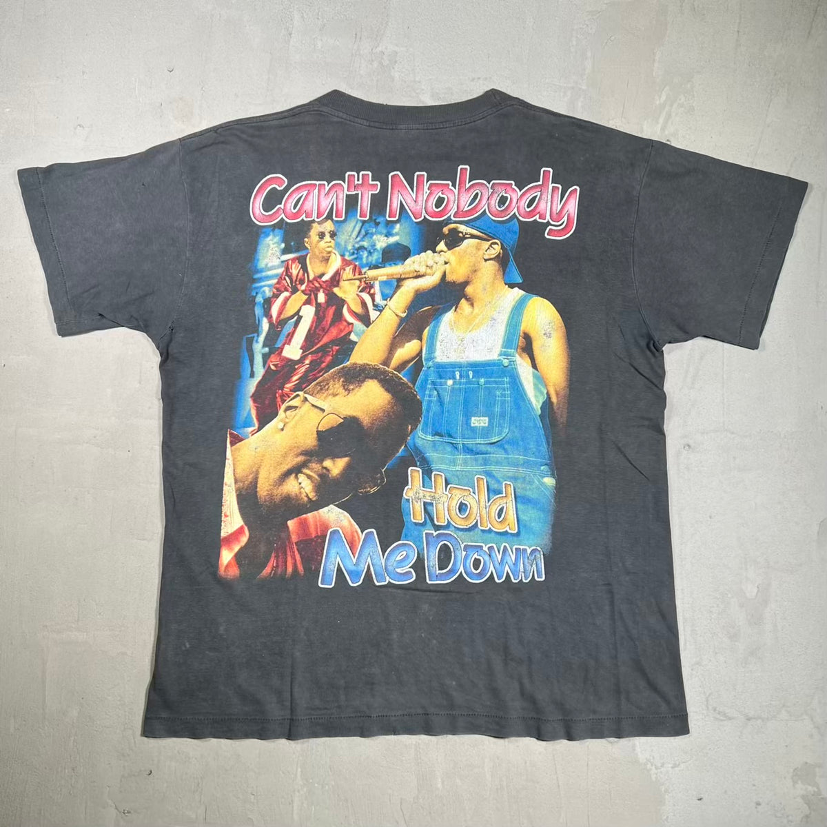 1990s Puff Daddy P Diddy Hold Me Down Rap Style Washed Black Tee Size XL USED v20121