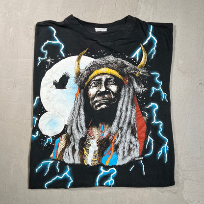 1990s American Thunder Native American Black Tee Size Large USED v17692