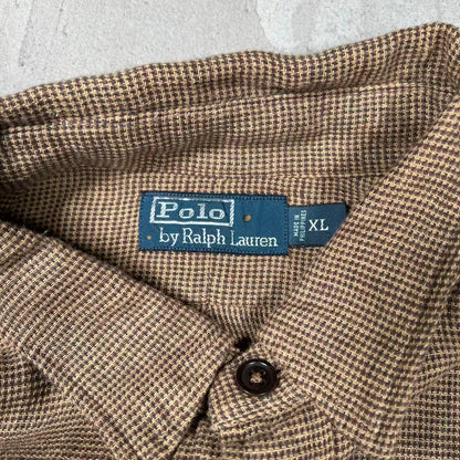 Y2K Polo Ralph Lauren Brown Twill Arm Patch Button Up Shirt Size XL USED v20243