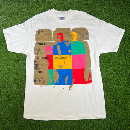 1992 U2 Outside Broadcast Tour White Tee Size Large USED v16612