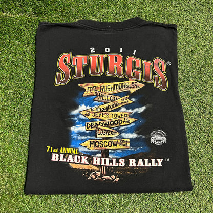 2011 Stirgis Black Hills Rally Wolf Black Tee Size XL USED v16432