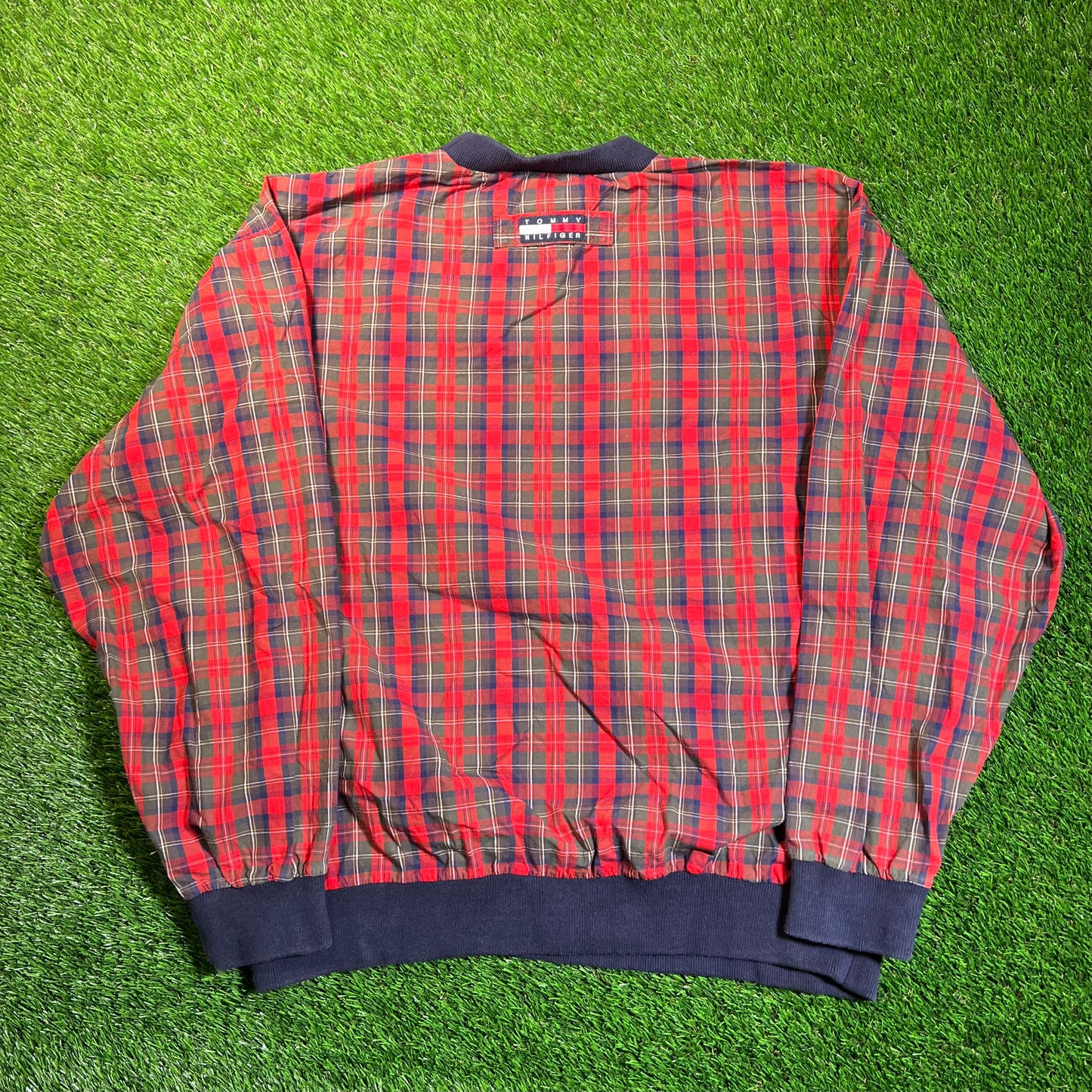 1990s Tommy Hilfiger Golf Red Plaid Crewneck Size Large USED v18881