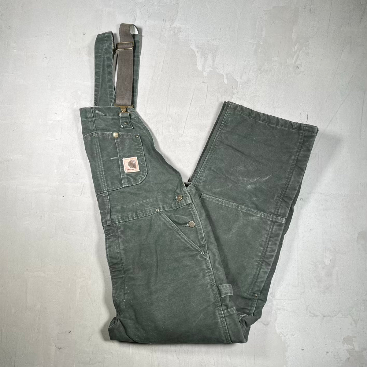 1990s Carhartt Double Knee Olive Green Workwear Overalls Size 38x30 USED v20189