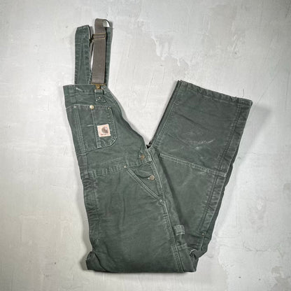 1990s Carhartt Double Knee Olive Green Workwear Overalls Size 38x30 USED v20189